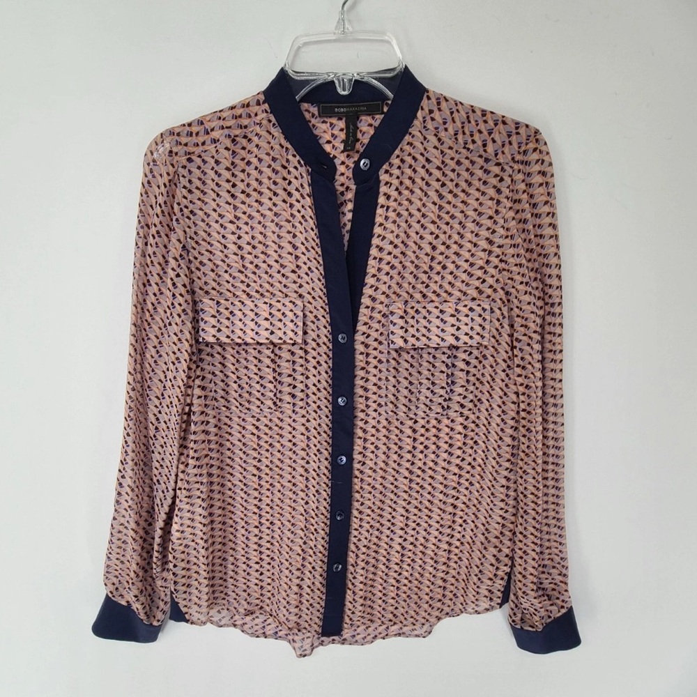 Bcbg Max Azria blouse Women's Button Up Top Multi Color XXS